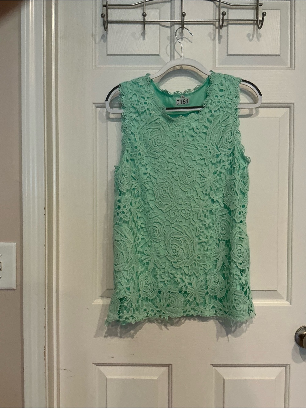 Sleeveless Mint Lace Overlay Top by